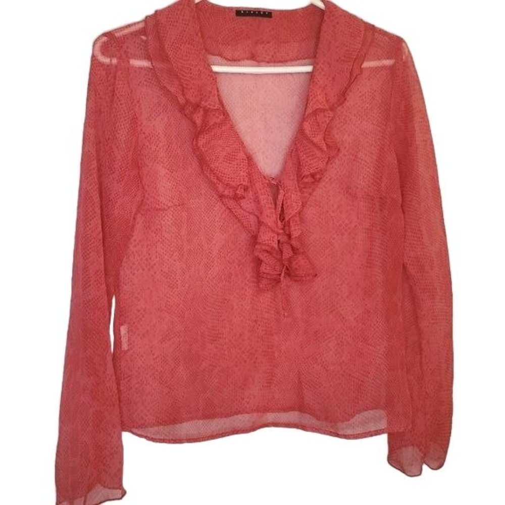 Sisley printed Blouse with ruffled front & collar